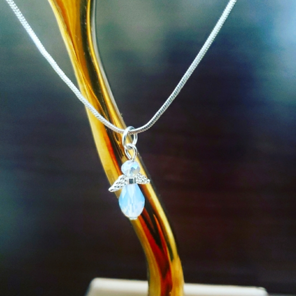 Something Blue Necklace with beaded charm.